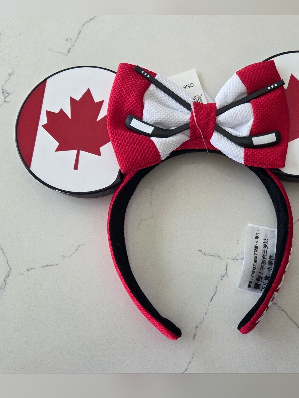 Canadian Hockey Bow Disney Ear Headband - Red & White